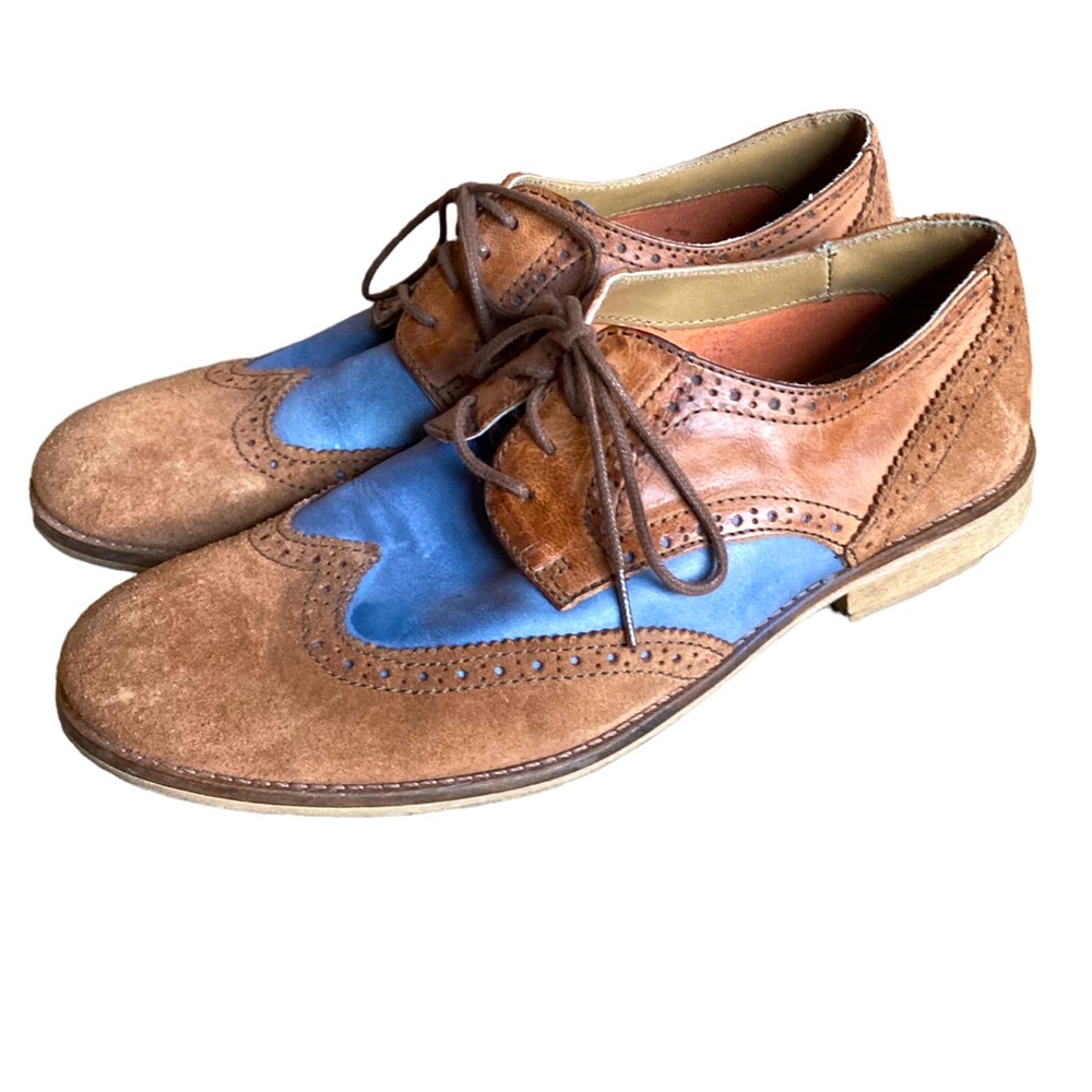 Aldo Blue And Brown Leather Wingtipped Oxford Shoes. Great For The Office.
